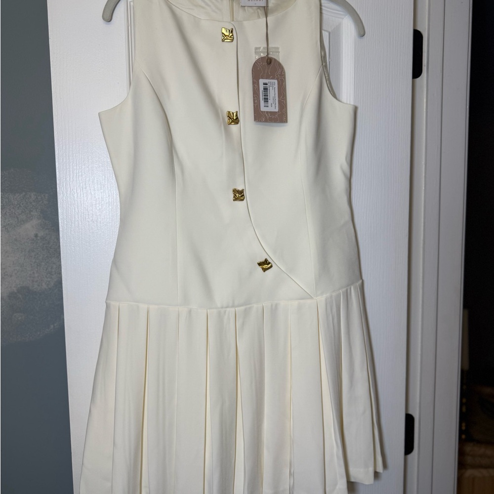 Meshki | Mackenzie Sleeveless Pleated Mini Dress | Ivory | Medium | NWT - Picture 6 of 8